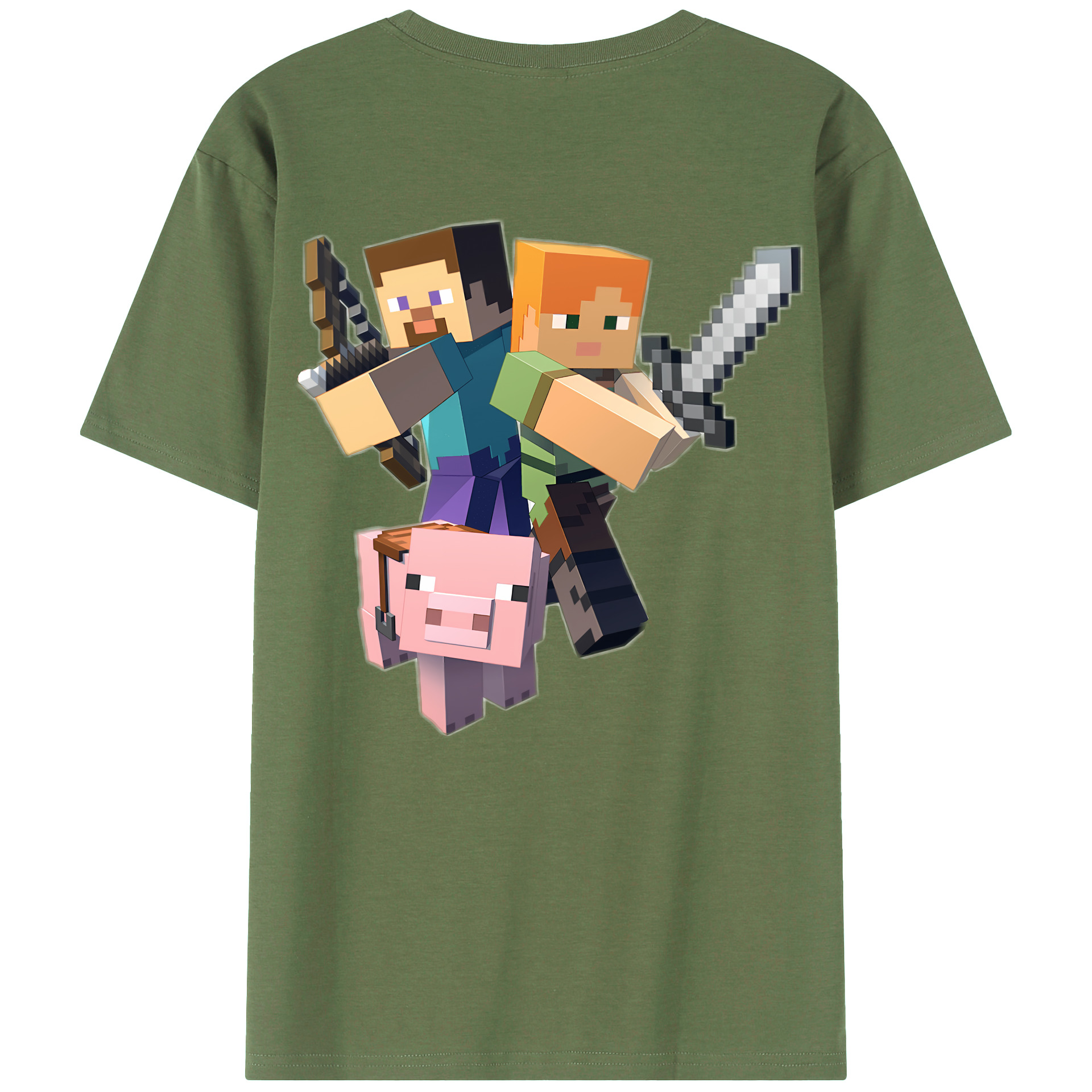 （画像用） マインクラフト ブロックの世界 Minecraft MC Block world 綿100％ メンズ半袖Tシャツ（バックプリント） 通気性